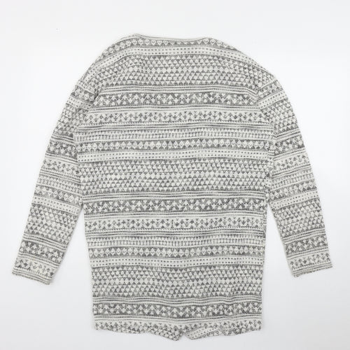 New Look Womens Ivory V-Neck Geometric Cotton Cardigan Jumper Size 12
