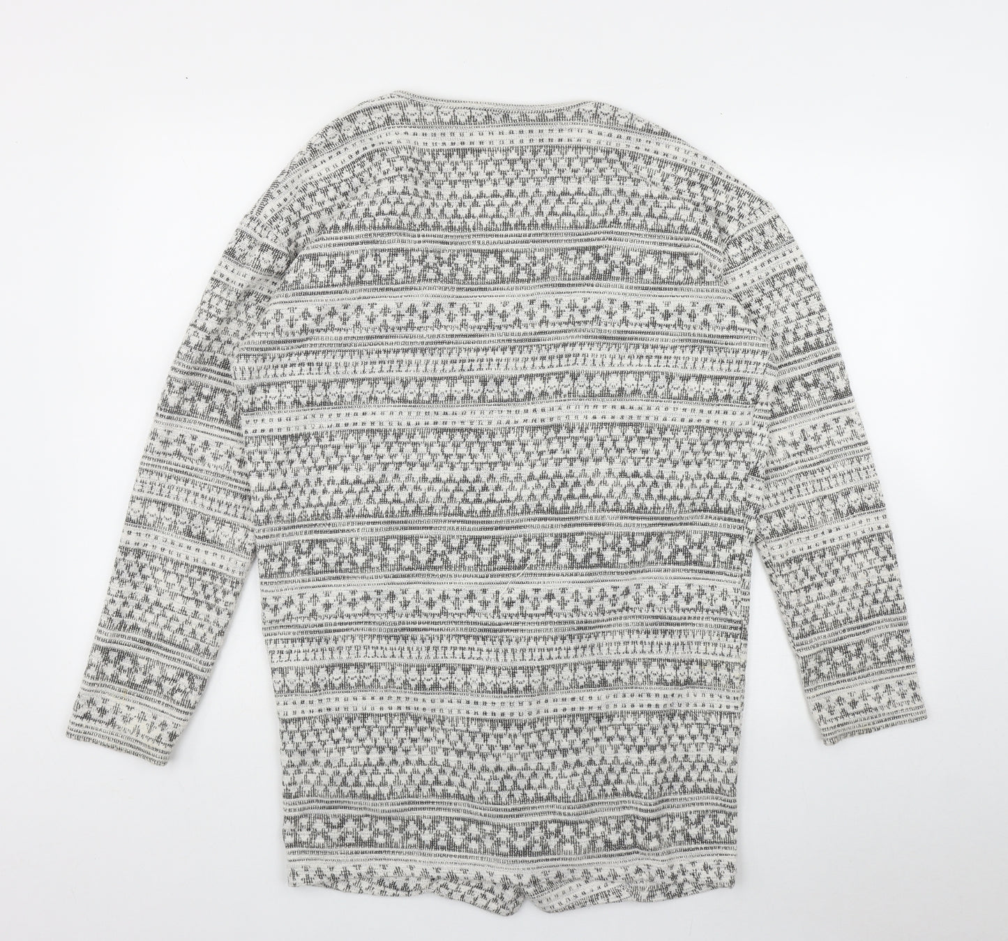 New Look Womens Ivory V-Neck Geometric Cotton Cardigan Jumper Size 12