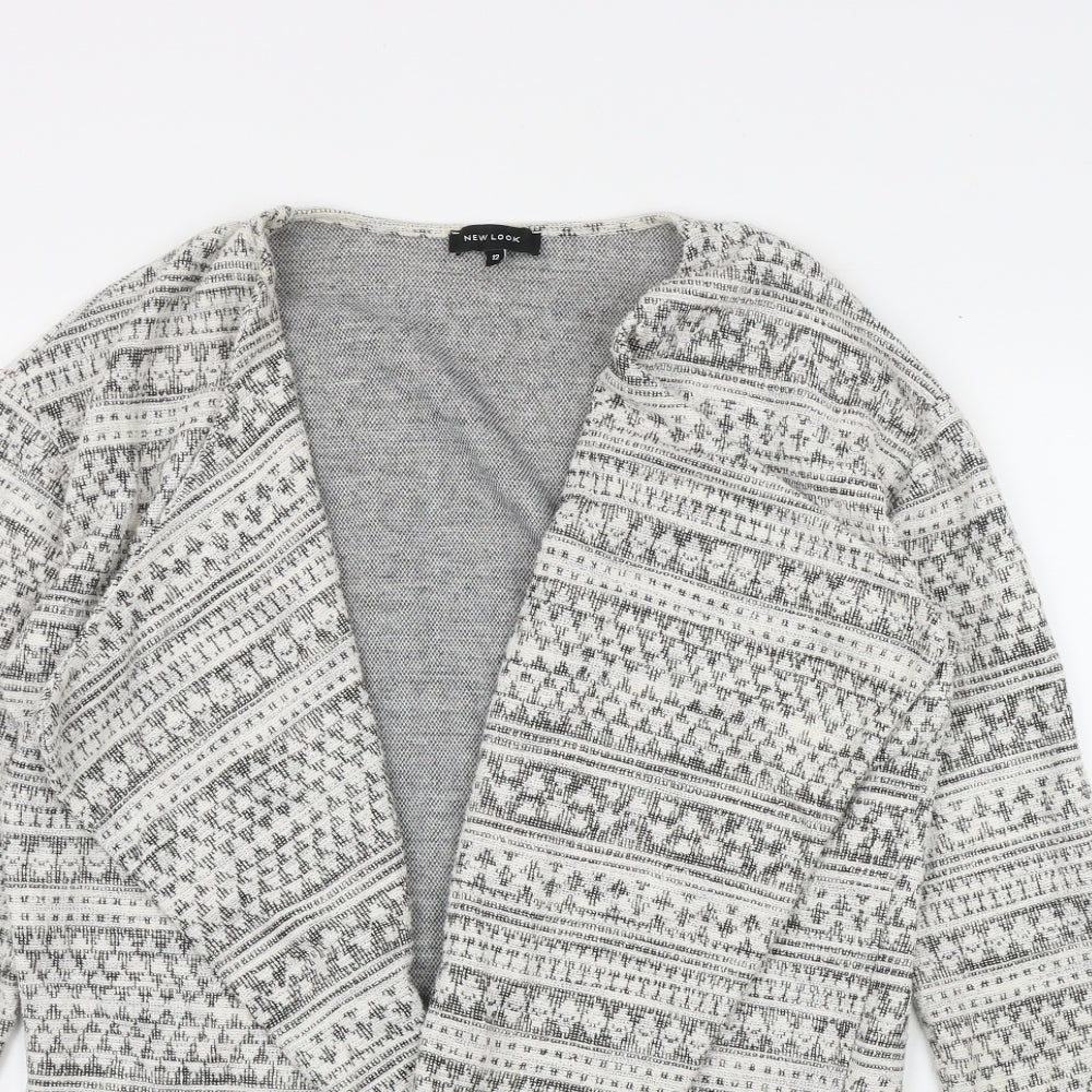 New Look Womens Ivory V-Neck Geometric Cotton Cardigan Jumper Size 12