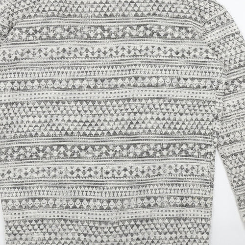 New Look Womens Ivory V-Neck Geometric Cotton Cardigan Jumper Size 12
