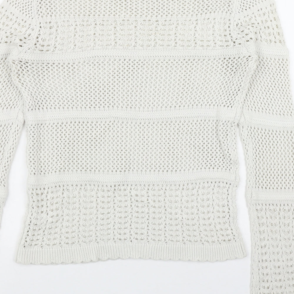 TU Womens Ivory Round Neck Striped Cotton Pullover Jumper Size 8