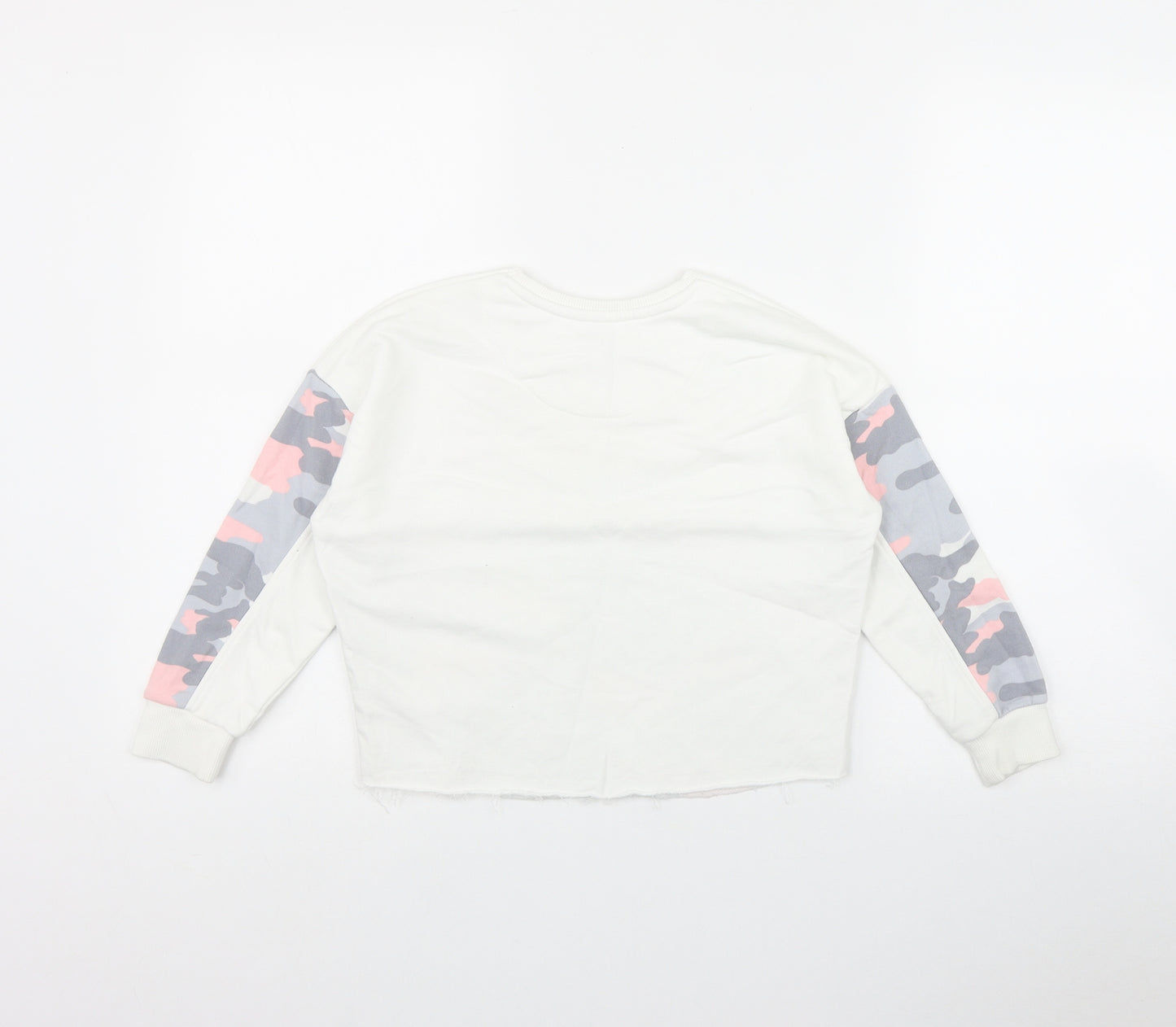 F&F Girls White Camouflage Cotton Pullover Sweatshirt Size 6-7 Years   - 'Positive Vibes'