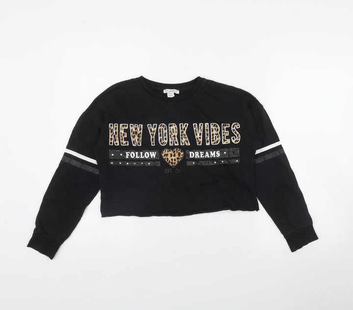 Primark Girls Black Cotton Pullover Sweatshirt Size 11 Years