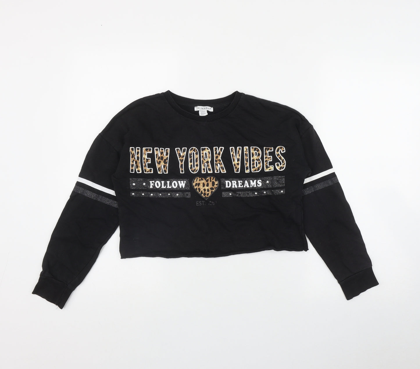 Primark Girls Black  Cotton Pullover Sweatshirt Size 11 Years