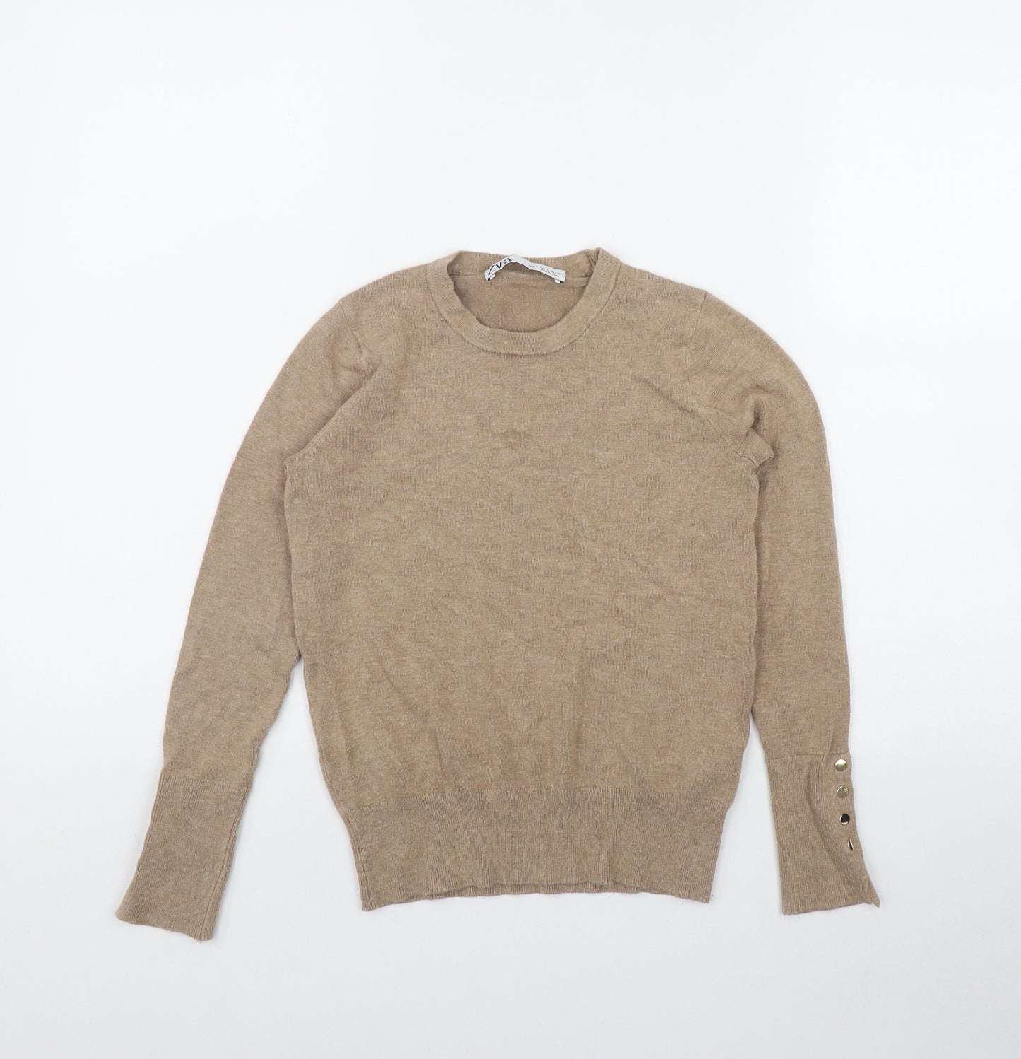Zara Womens Beige Round Neck  Viscose Pullover Jumper Size S