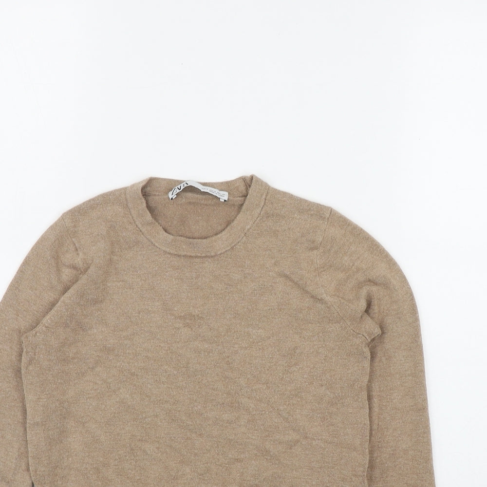 Zara Womens Beige Round Neck  Viscose Pullover Jumper Size S