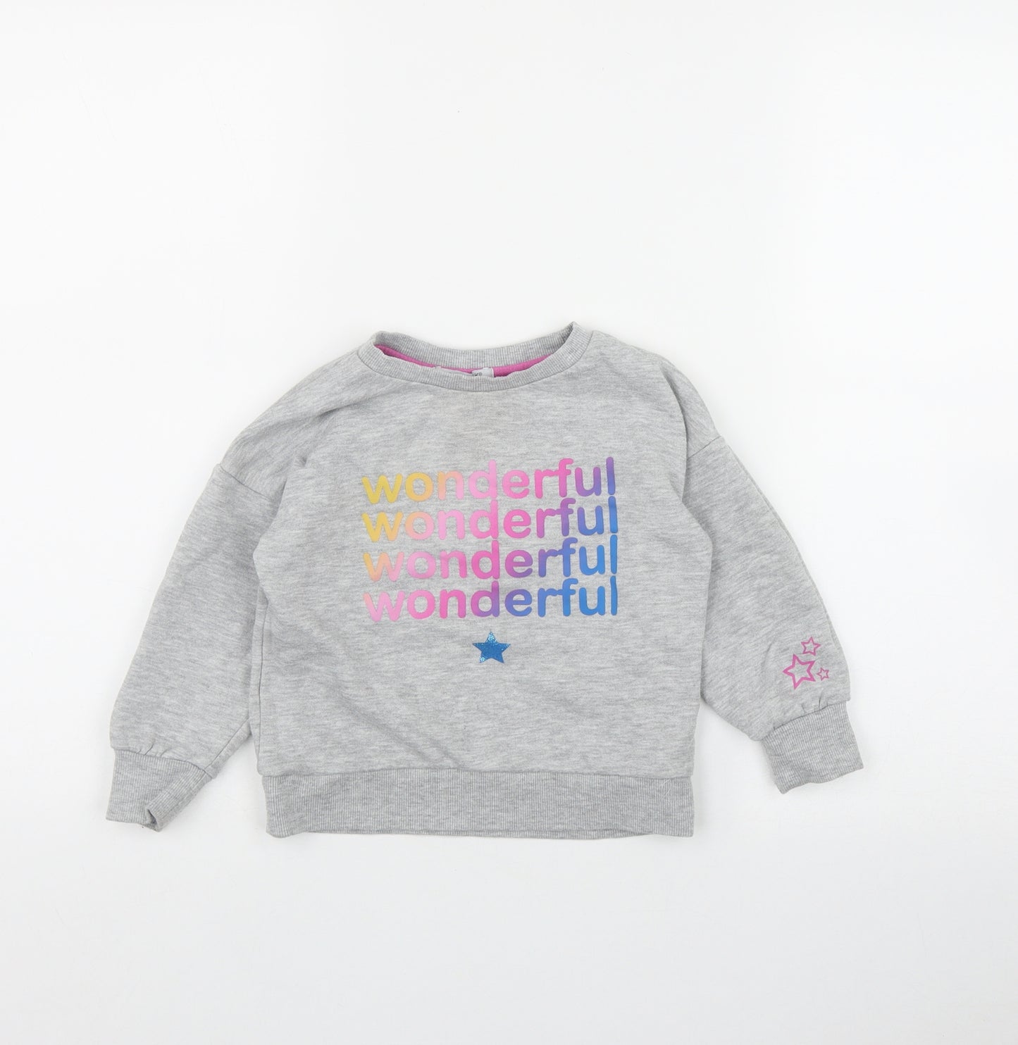 Primark Girls Grey  Cotton Pullover Sweatshirt Size 3-4 Years   - 'Wonderful'