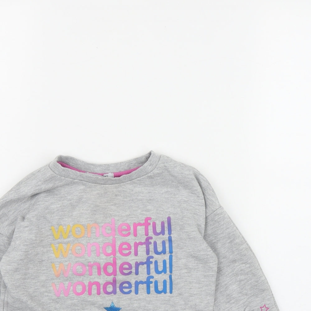 Primark Girls Grey  Cotton Pullover Sweatshirt Size 3-4 Years   - 'Wonderful'