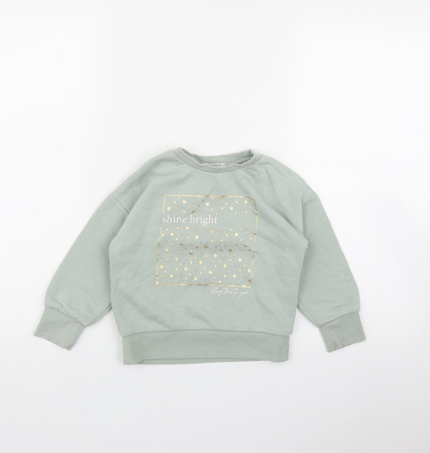 Primark Girls Green  Cotton Pullover Sweatshirt Size 3-4 Years   - 'Shine bright'
