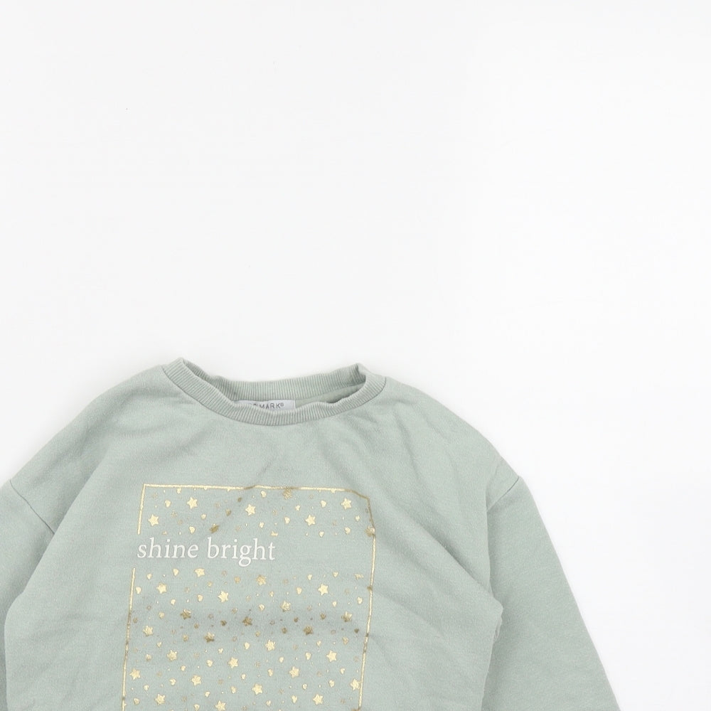 Primark Girls Green  Cotton Pullover Sweatshirt Size 3-4 Years   - 'Shine bright'