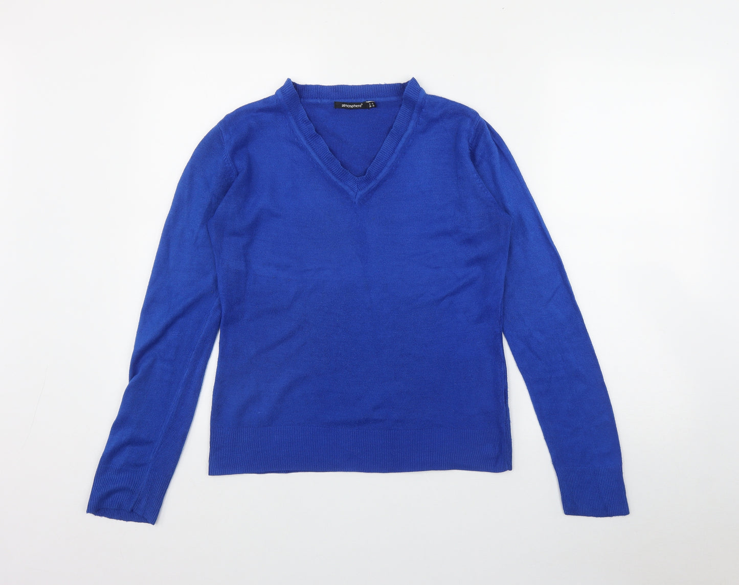 Atmosphere Womens Blue V-Neck  Acrylic Pullover Jumper Size 8