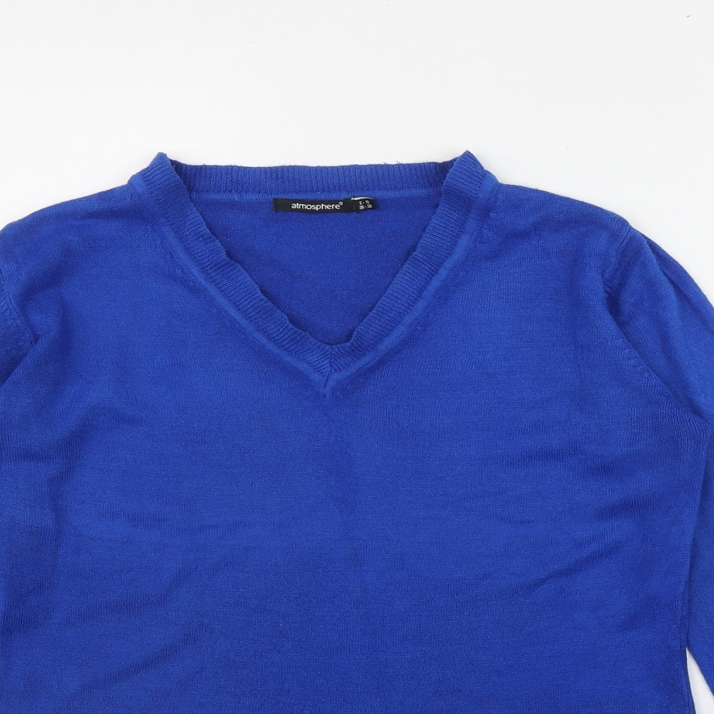 Atmosphere Womens Blue V-Neck  Acrylic Pullover Jumper Size 8