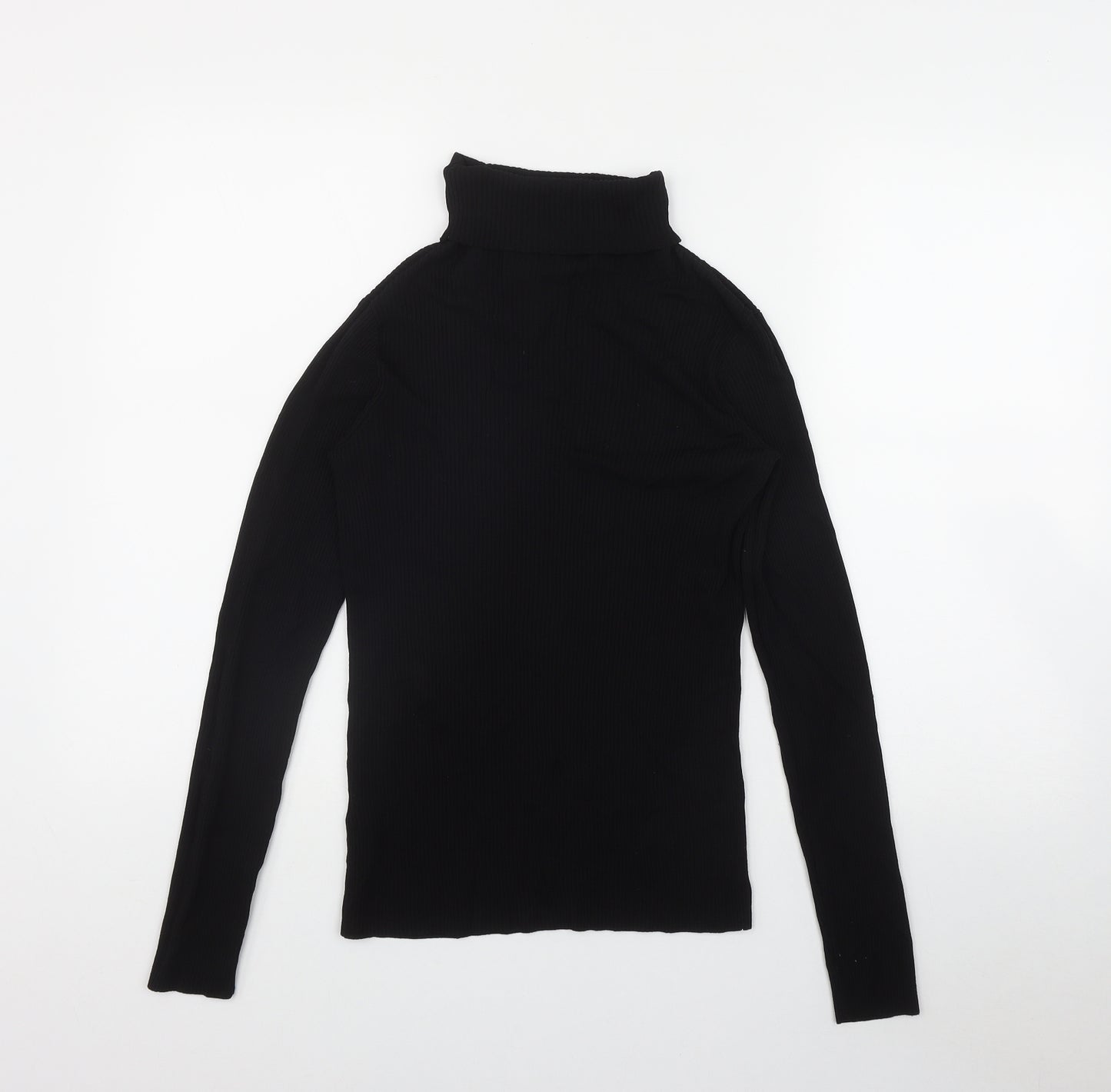 Dorothy Perkins Womens Black  Viscose Basic T-Shirt Size 12 Roll Neck