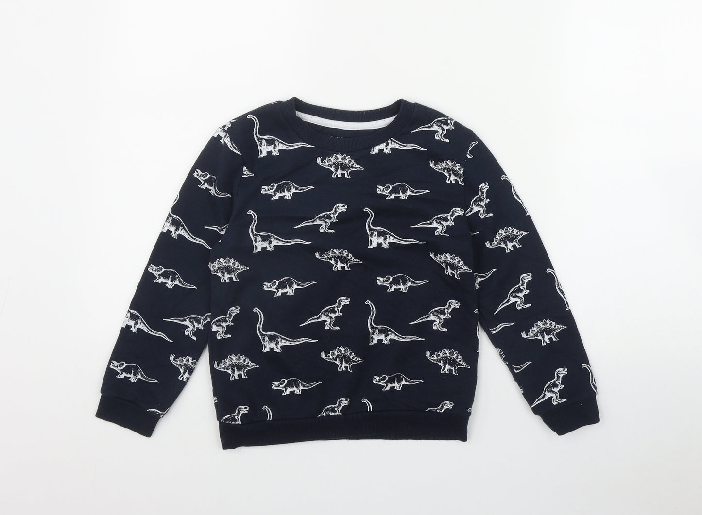 Primark Boys Black Geometric Cotton Pullover Sweatshirt Size 6-7 Years   - Dinosaur Print
