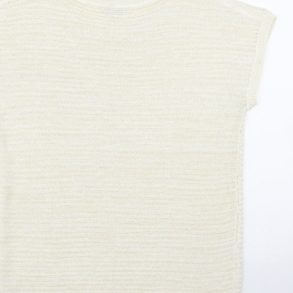 M&Co Womens Beige  Acrylic Basic T-Shirt Size 16 Round Neck