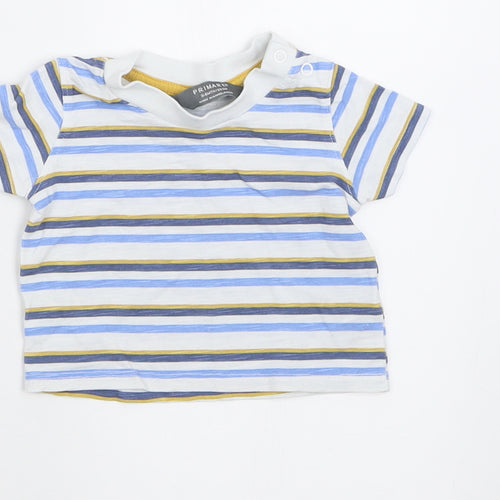 Primark Boys Blue Striped Cotton Basic T-Shirt Size 3-6 Months Crew Neck Button