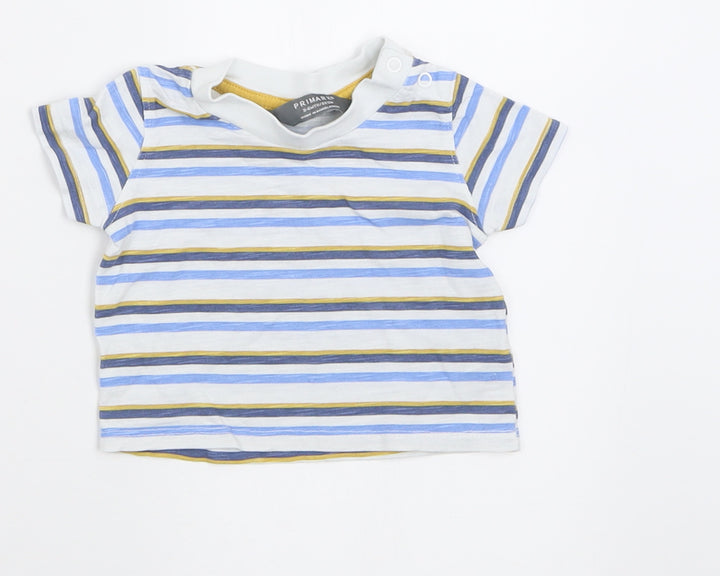 Primark Boys Blue Striped Cotton Basic T-Shirt Size 3-6 Months Crew Neck Button