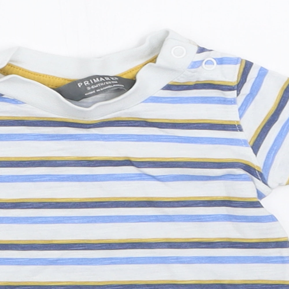 Primark Boys Blue Striped Cotton Basic T-Shirt Size 3-6 Months Crew Neck Button