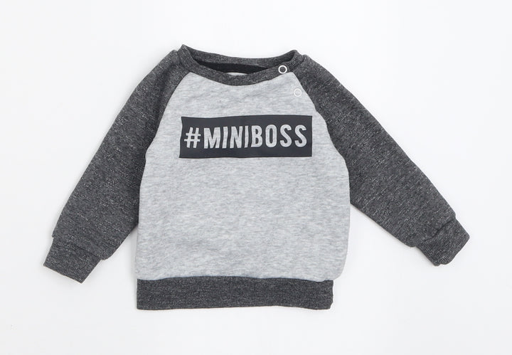 Primark Boys Grey  Cotton Pullover Jumper Size 3-6 Months  Button - Mini Boss