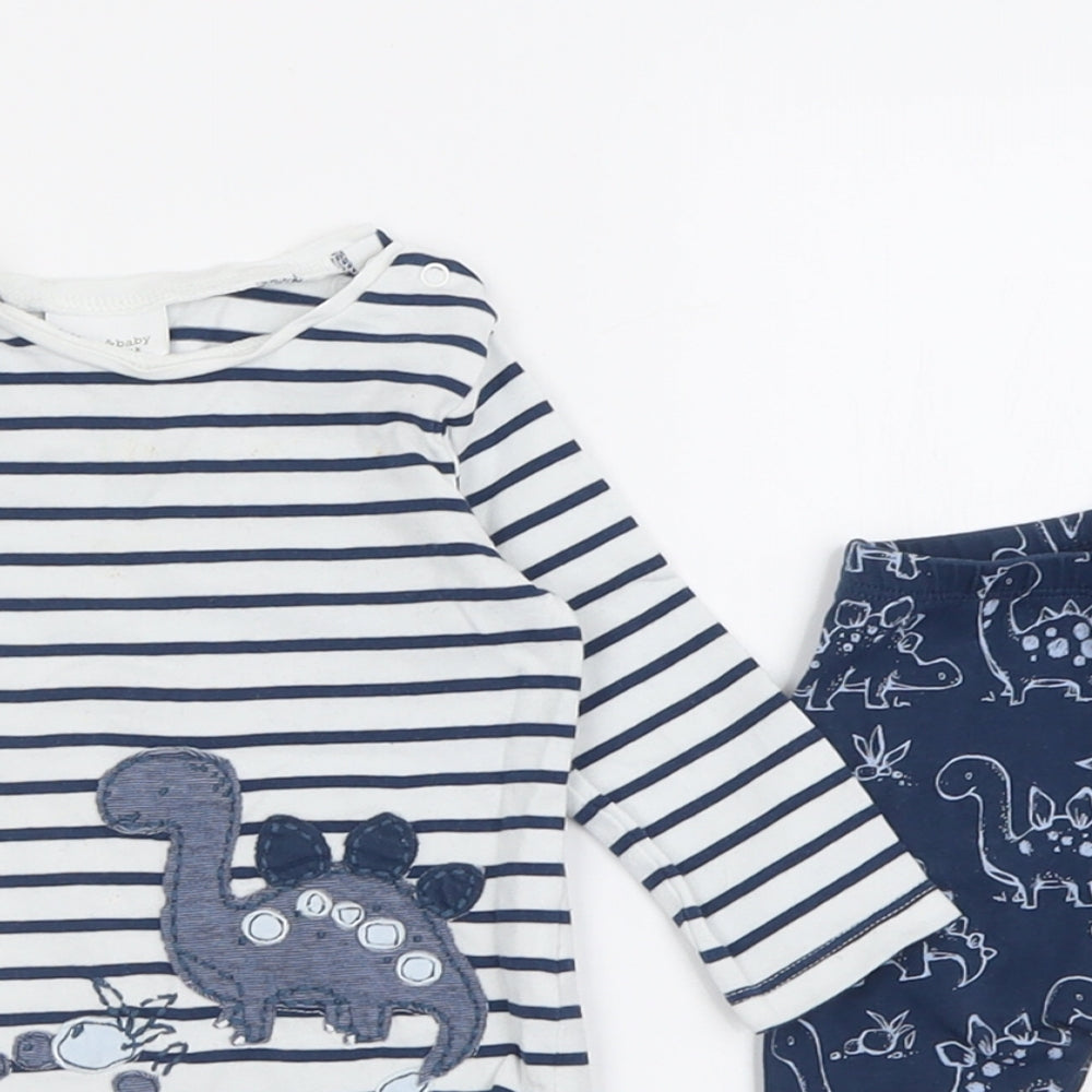 NEXT Girls Blue Geometric Cotton Trousers Set Outfit/Set Size 3-6 Months  Button
