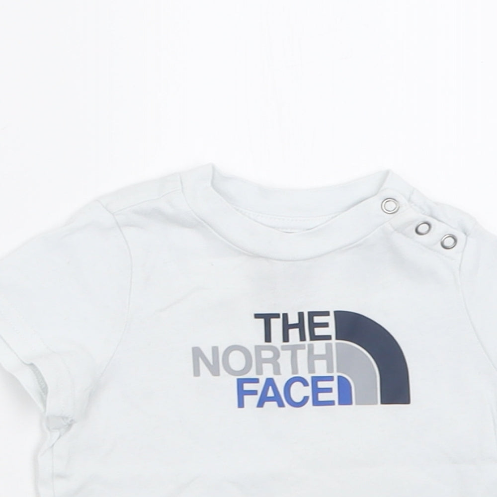 The North Face Boys White  Cotton Basic T-Shirt Size 3-6 Months Crew Neck Button