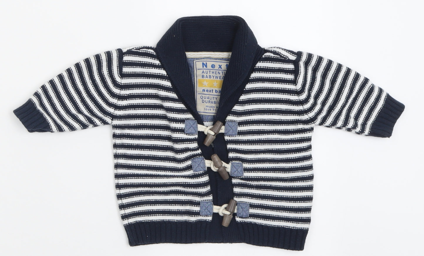 NEXT Boys Blue Striped Cotton Cardigan Jumper Size 0-3 Months  Button