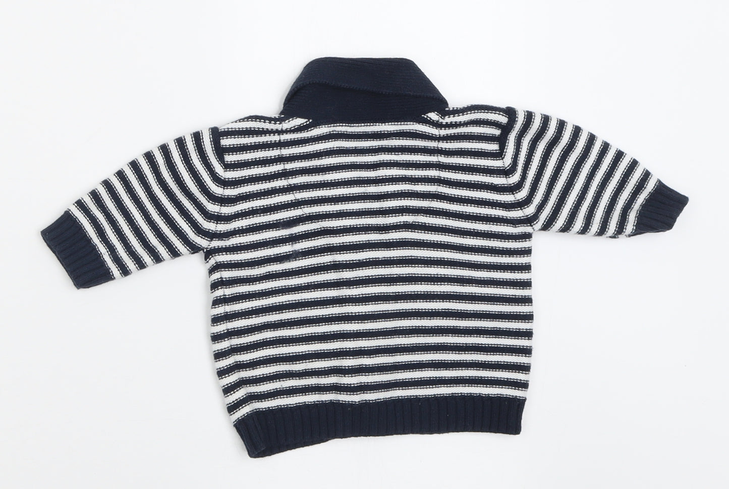 NEXT Boys Blue Striped Cotton Cardigan Jumper Size 0-3 Months  Button
