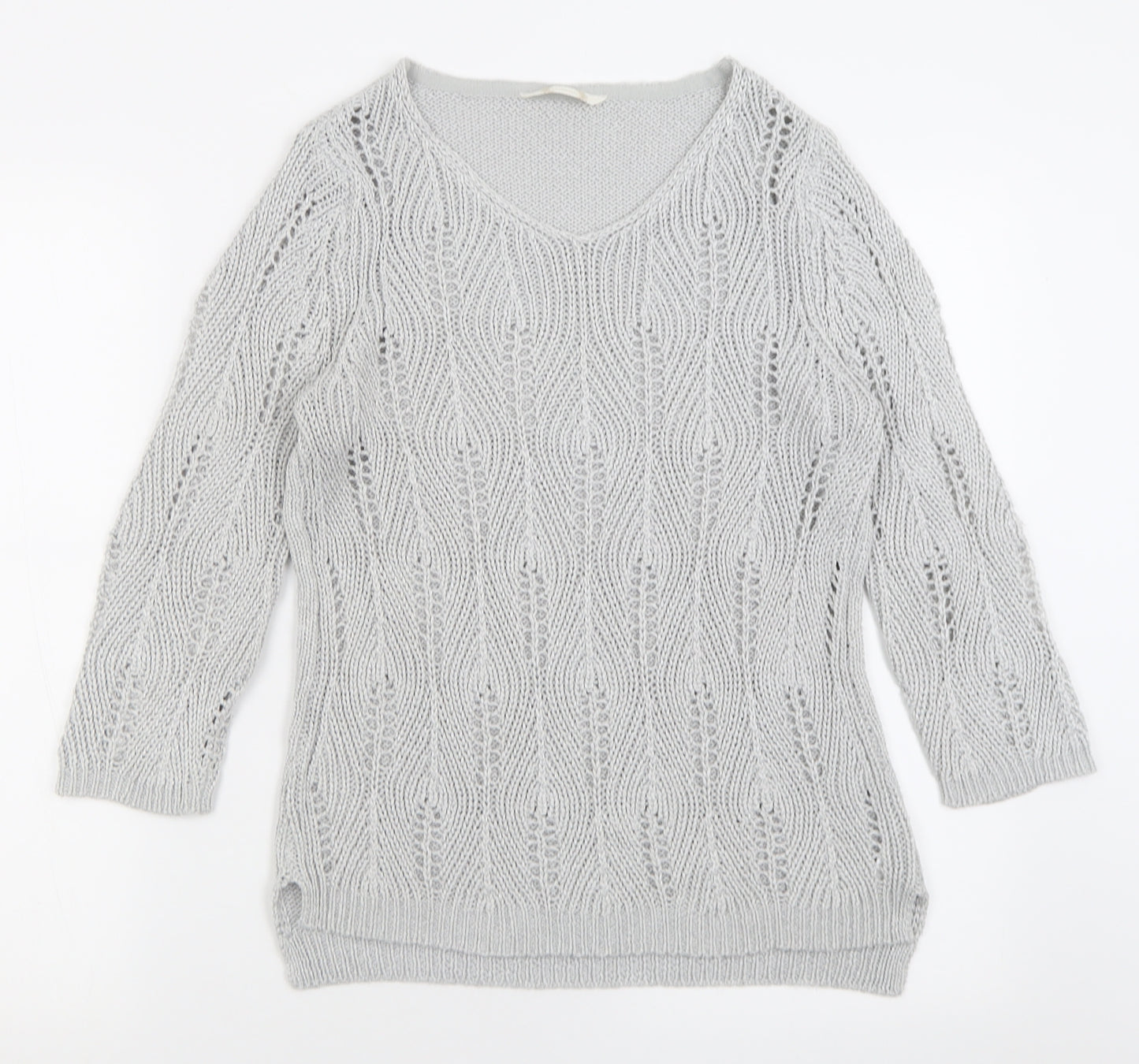 BHS Womens Grey V-Neck  Acrylic Pullover Jumper Size 12