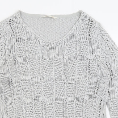 BHS Womens Grey V-Neck  Acrylic Pullover Jumper Size 12