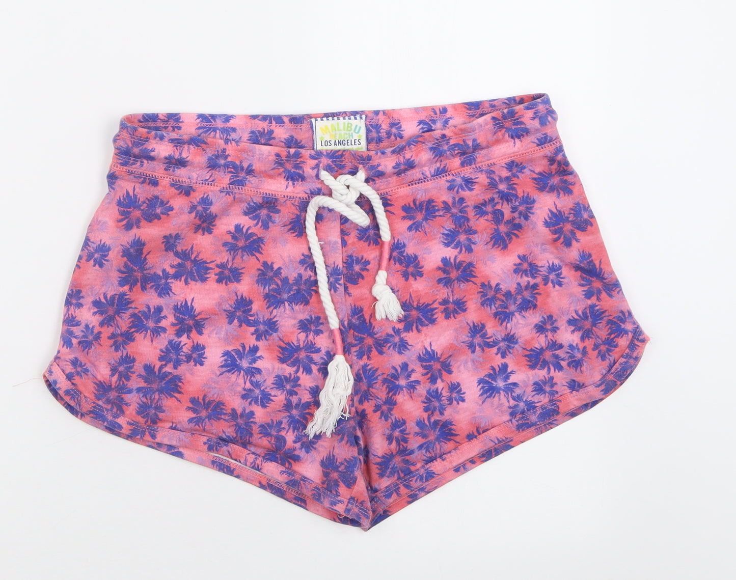 F&F Womens Pink Floral Polyester Sweat Shorts Size 10 L3 in Regular Tie