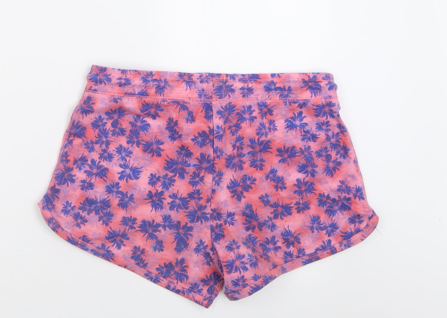 F&F Womens Pink Floral Polyester Sweat Shorts Size 10 L3 in Regular Tie