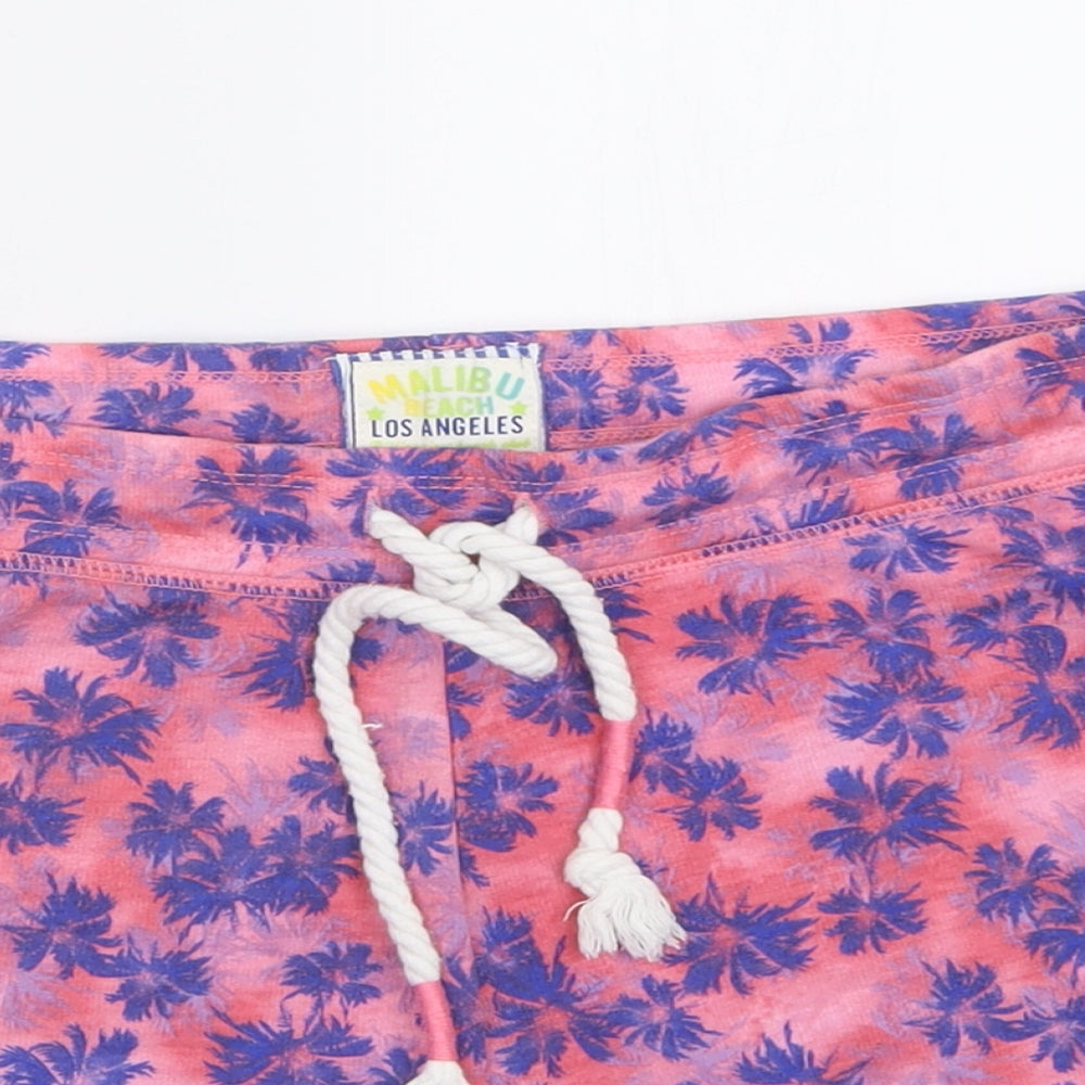 F&F Womens Pink Floral Polyester Sweat Shorts Size 10 L3 in Regular Tie