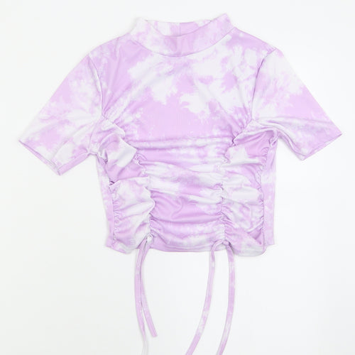 Style Wise  Womens Purple Geometric Polyester Cropped T-Shirt Size 6 Crew Neck