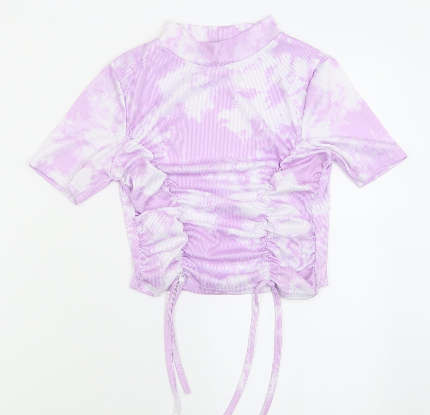 Style Wise  Womens Purple Geometric Polyester Cropped T-Shirt Size 6 Crew Neck