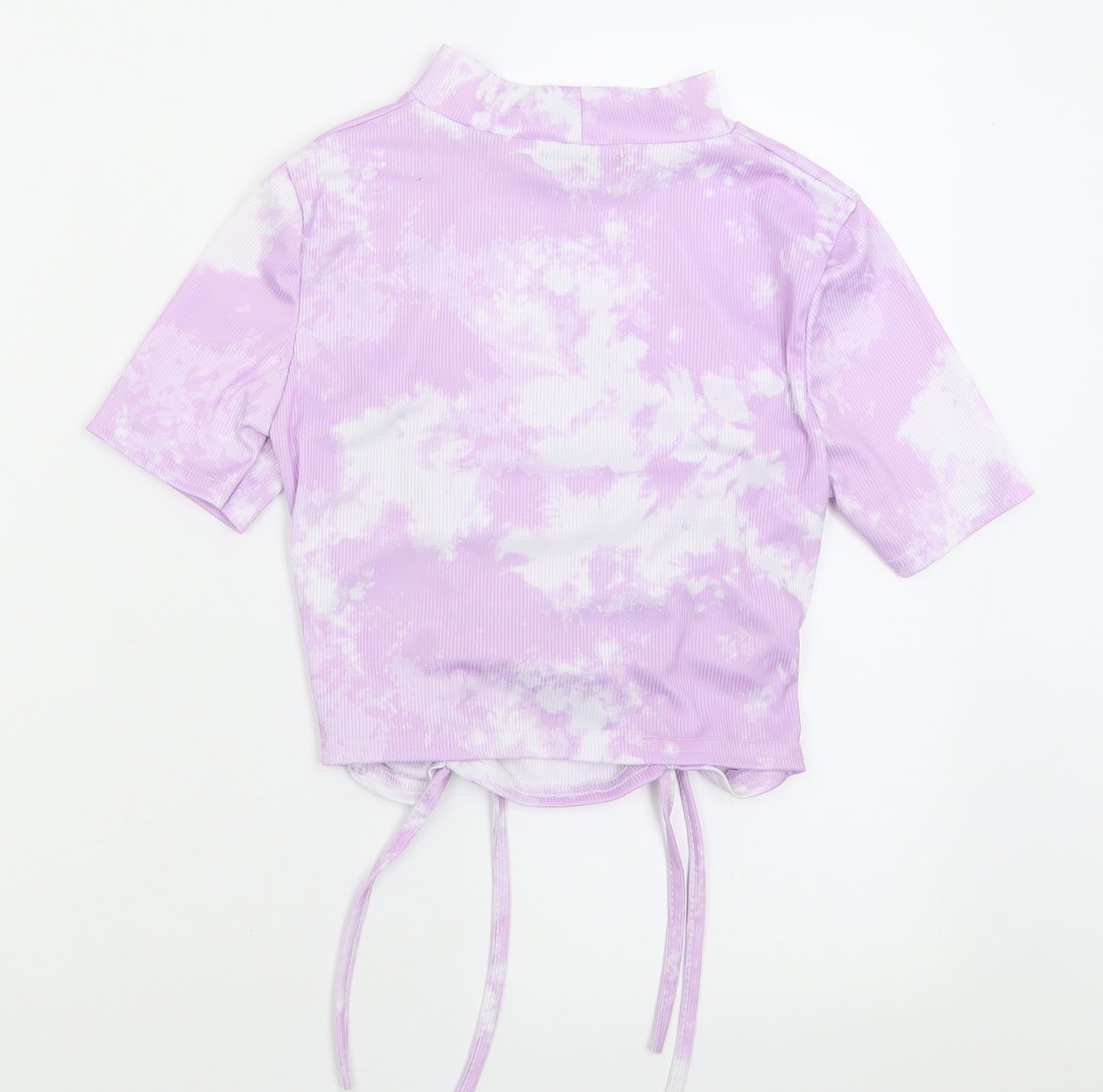 Style Wise  Womens Purple Geometric Polyester Cropped T-Shirt Size 6 Crew Neck