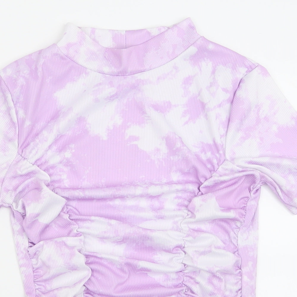 Style Wise  Womens Purple Geometric Polyester Cropped T-Shirt Size 6 Crew Neck