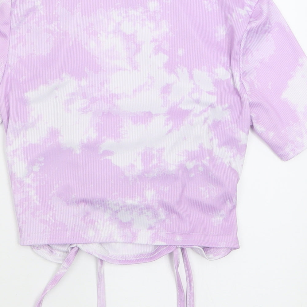 Style Wise  Womens Purple Geometric Polyester Cropped T-Shirt Size 6 Crew Neck