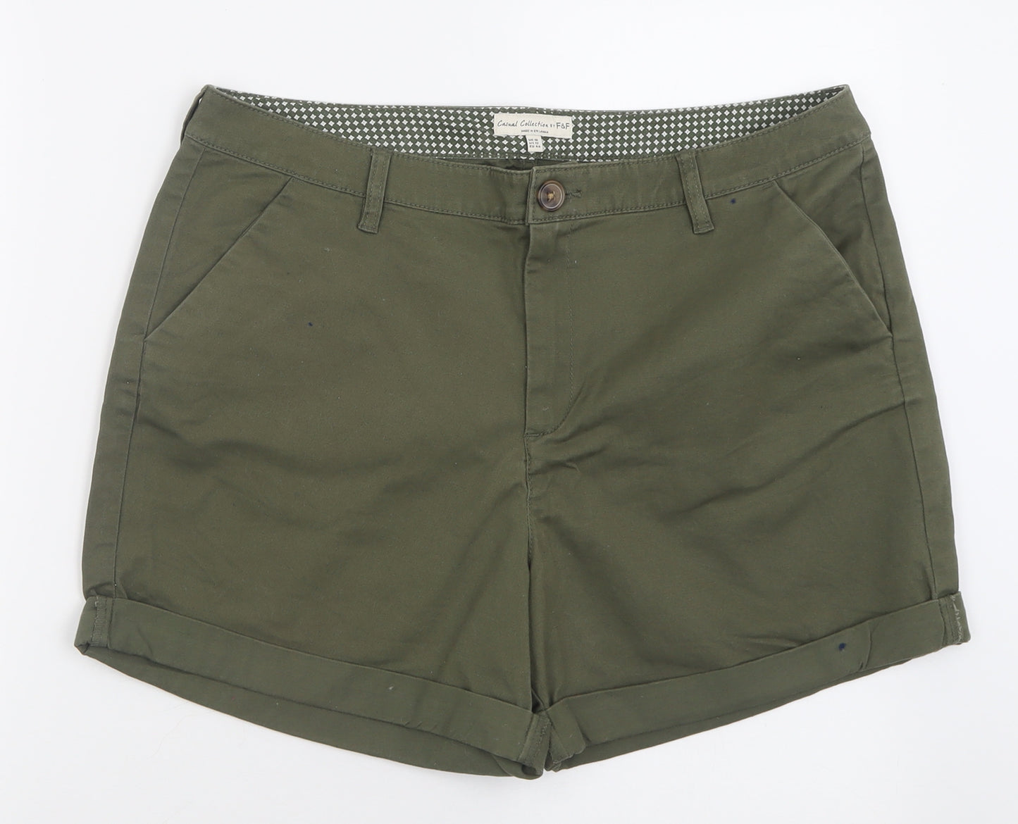 F&F Womens Green  Cotton Bermuda Shorts Size 16 L3 in Regular Button