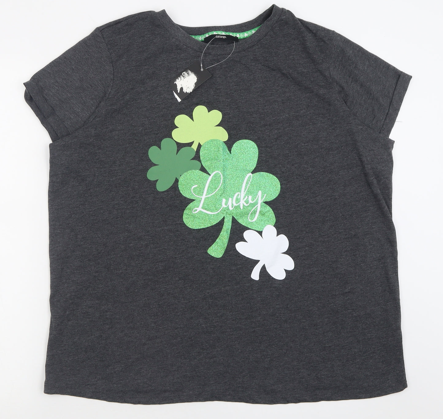 George Womens Grey  Cotton Basic T-Shirt Size L Crew Neck - Lucky