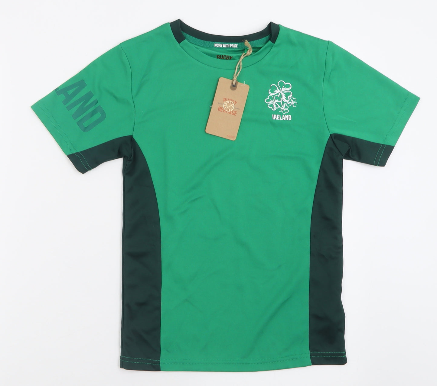 Rugby Heritage Boys Green  Polyester Basic T-Shirt Size 9-10 Years Crew Neck Pullover - Ireland