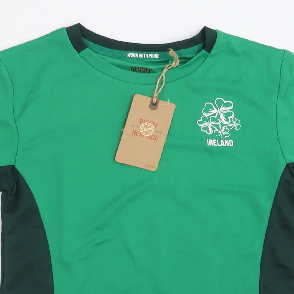 Rugby Heritage Boys Green  Polyester Basic T-Shirt Size 9-10 Years Crew Neck Pullover - Ireland