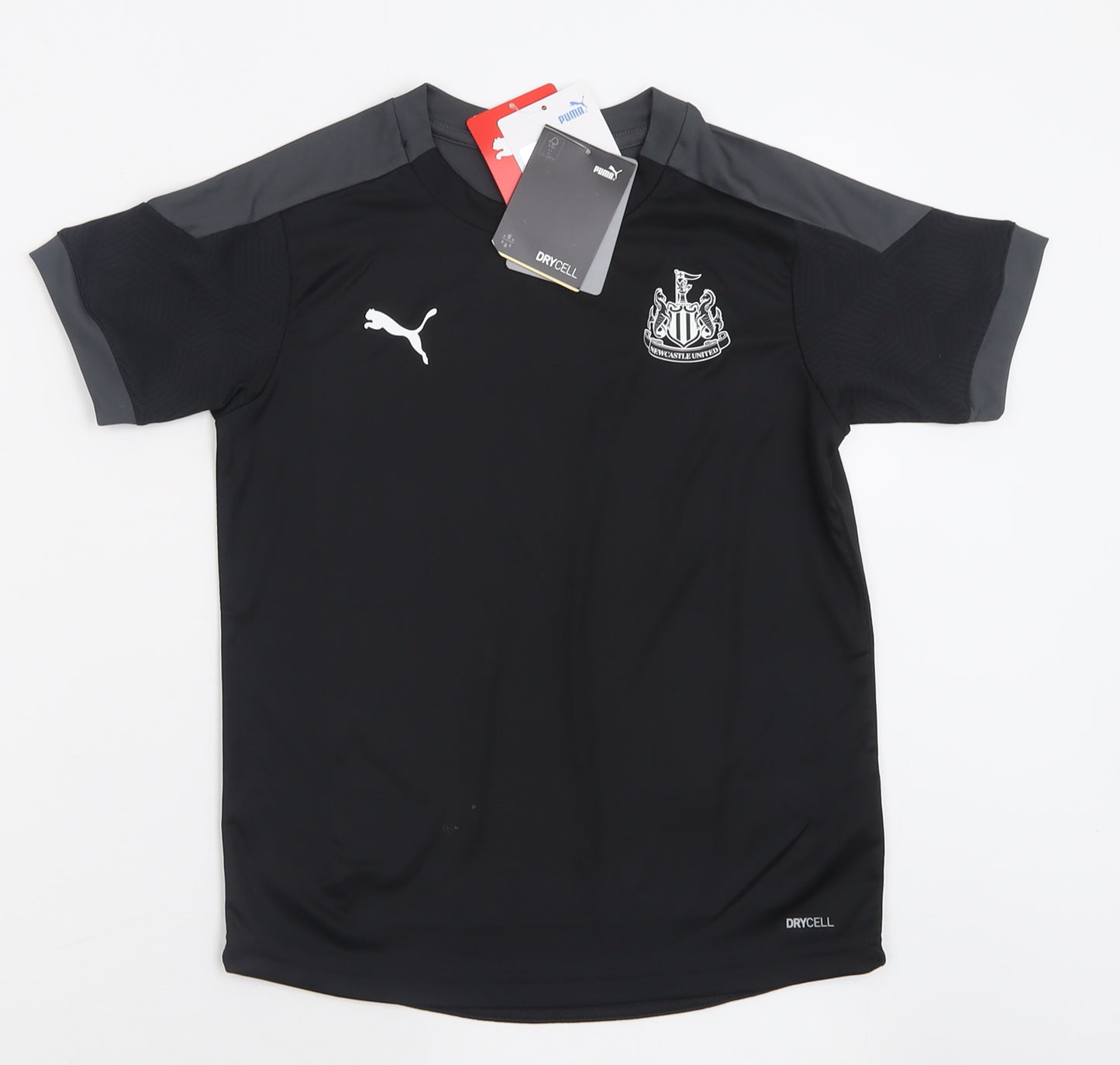 PUMA Boys Black  Polyester Basic T-Shirt Size 9-10 Years Crew Neck Pullover - New Castle United Football Club