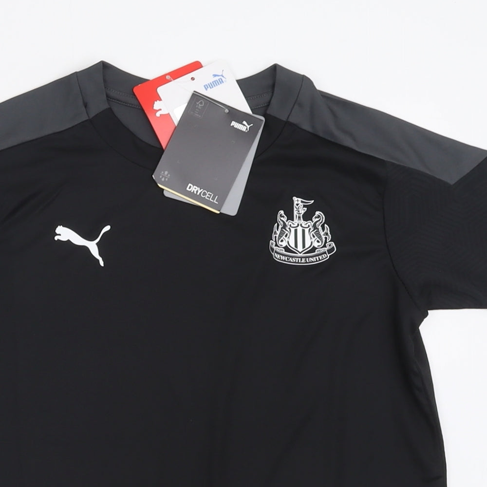 PUMA Boys Black  Polyester Basic T-Shirt Size 9-10 Years Crew Neck Pullover - New Castle United Football Club