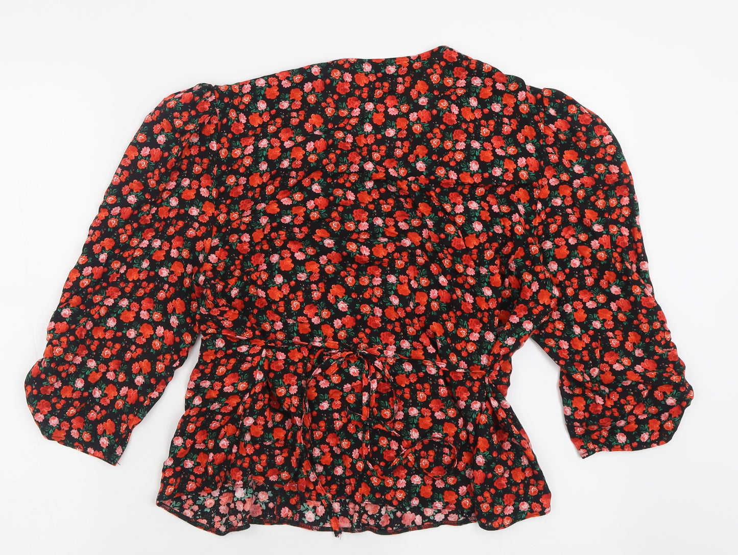 Primark Womens Red Floral Viscose Basic Blouse Size 14 V-Neck