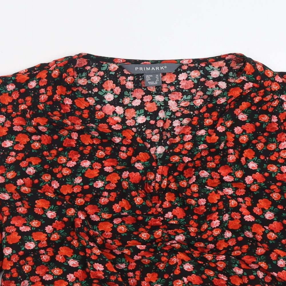 Primark Womens Red Floral Viscose Basic Blouse Size 14 V-Neck