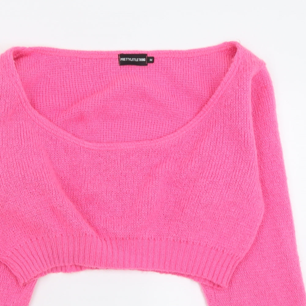 PRETTYLITTLETHING Womens Pink Scoop Neck  Acrylic Pullover Jumper Size M