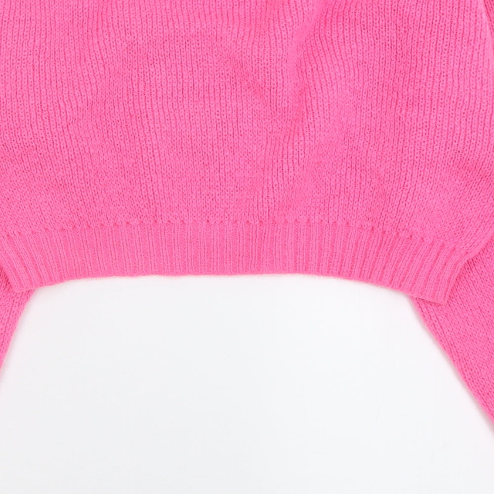 PRETTYLITTLETHING Womens Pink Scoop Neck  Acrylic Pullover Jumper Size M