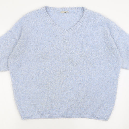 TU Womens Blue V-Neck  Polyester Pullover Jumper Size 16