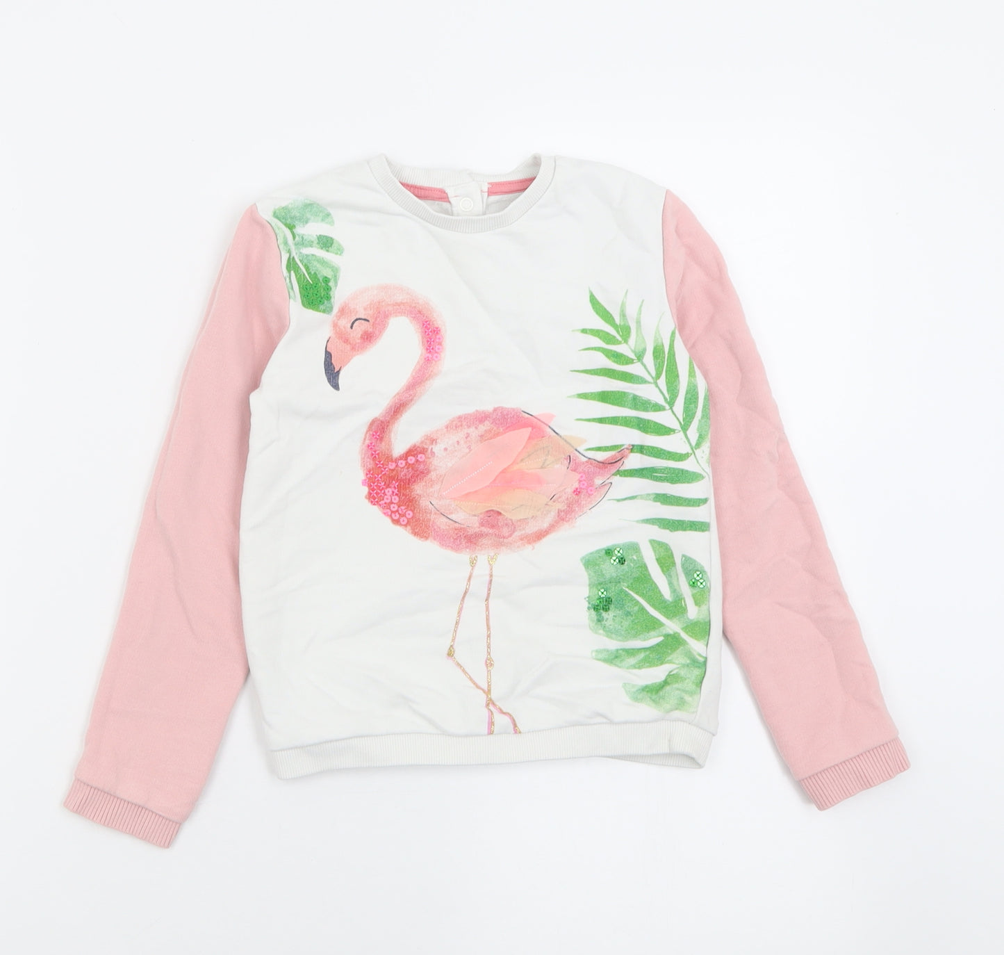 Marks and Spencer Girls Pink  Cotton Pullover Sweatshirt Size 5-6 Years  Button - Flamingo