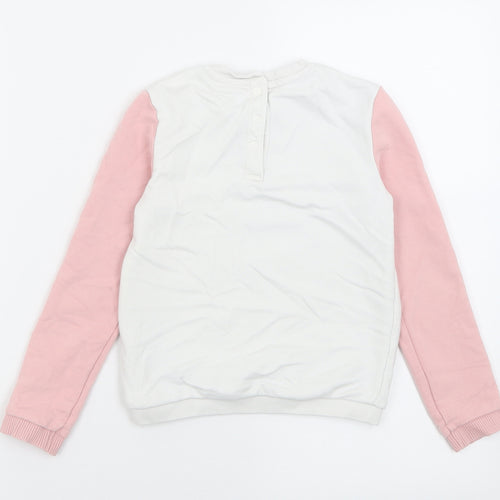 Marks and Spencer Girls Pink  Cotton Pullover Sweatshirt Size 5-6 Years  Button - Flamingo